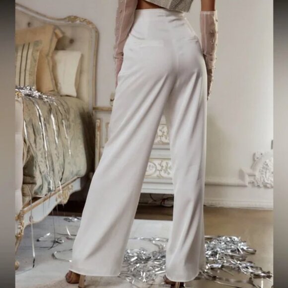12th Tribe Pants - 12th Tribe Halley White Satin Trousers (M)